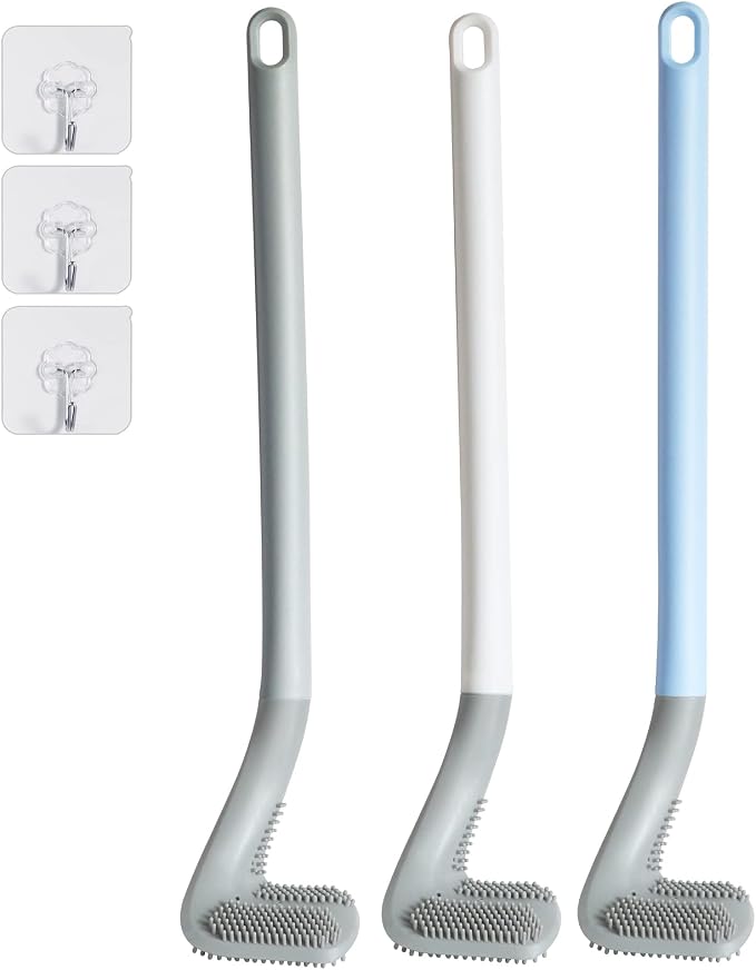 3 Pack Golf Toilet Brush, Flexible Long Handled Toilet Cleaning Brush, 360° No by Kucucyle