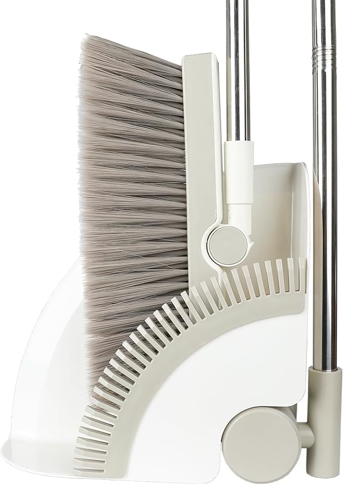 Triangular Indoor Broom and Dustpan Comb Set, 180° Rotating, Soft Bristle Long by GLOYY