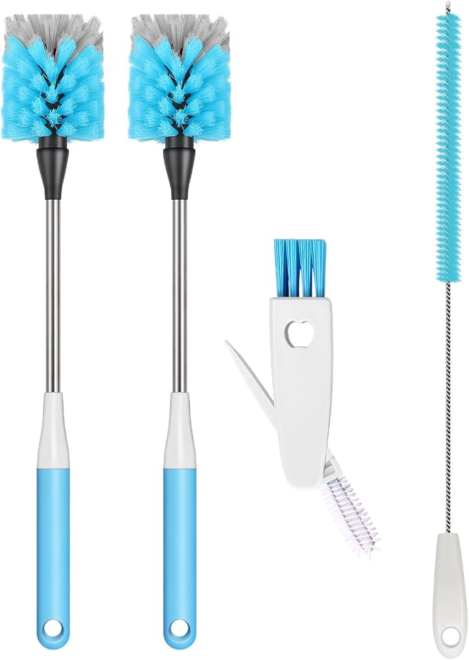 Bottle Brush 4-Piece Set, 15-inch Long Bottle Brush, Kitchen Brush Set by AIOUIERSCN