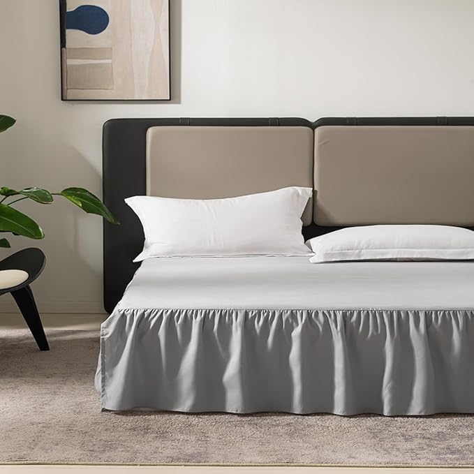 Bed Skirt Queen Size Ruffled Bed Skirt with Split Corners, Queen Bed Skirt 18 Inch Drop, TSUTOMI Queen Size Bed Skirt Light Grey for Ruffled Bed Skirt with Split Corners, Bed Skirt Queen Size