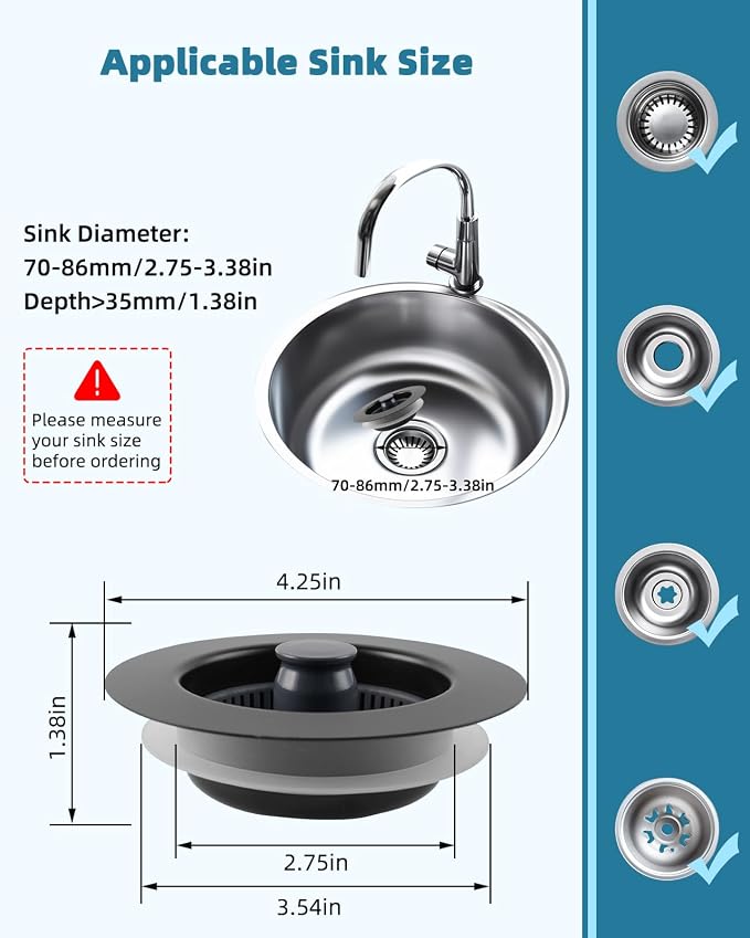 Universal 3 in 1 Kitchen Sink Drain Strainer Stopper Combo, Anti-Clog and Easy - Image 5