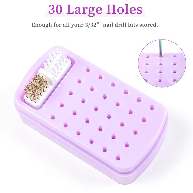 2 in 1 Nail Drill Bits Holder & Nail Drill Bits Cleaning Brush Case 30 Holes - Image 3