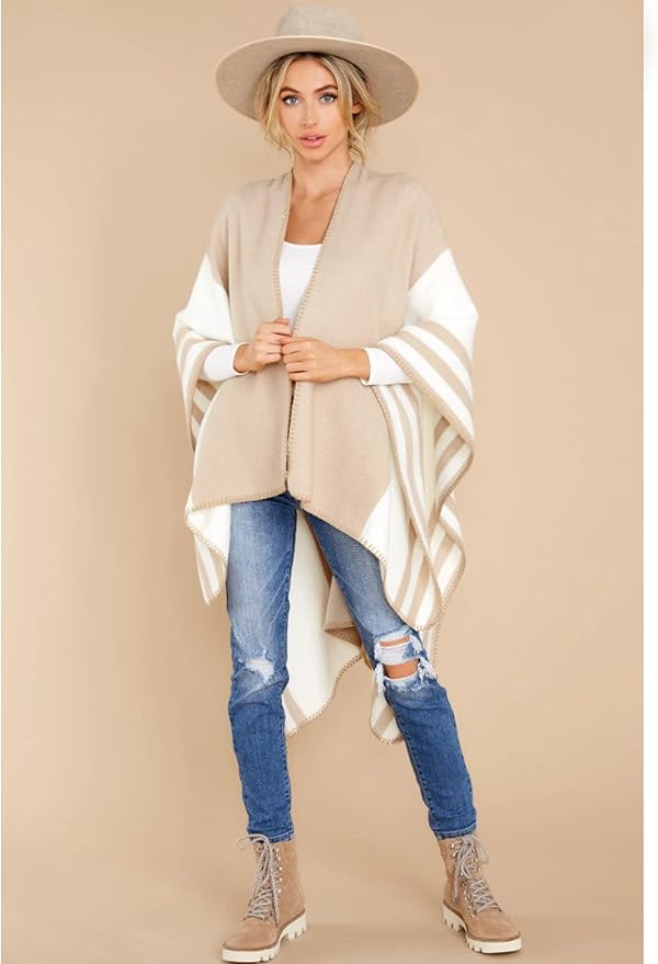 Moss Rose Women's Travel Plaid Shawl Wrap Open Front Poncho Cape for Fall Winter