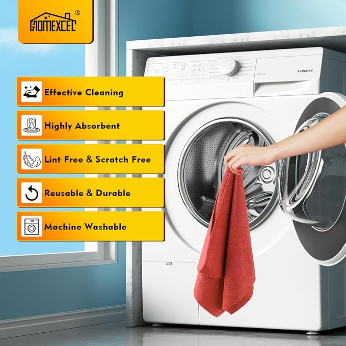 HOMEXCEL Red Shop Towels 100 Pack, Reusable Microfiber Cleaning Cloth Bulk - Image 7