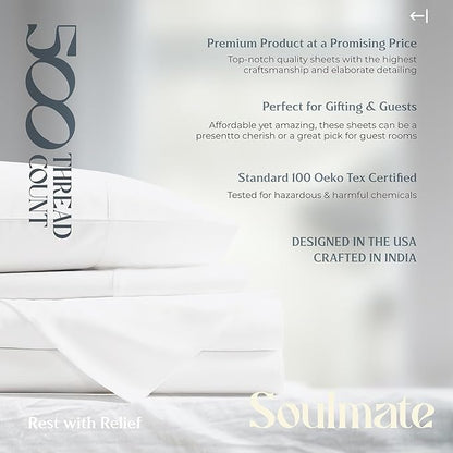 Mayfair Linen 100% Egyptian Cotton 2 Pack Twin XL Sheet Set - 500 Thread Count Cotton Sheets Twin XL Size (6 PC, Ivory), Soft, Cooling, Sateen Weave, 16" Deep Pocket College Dorm Room Bed Sheet