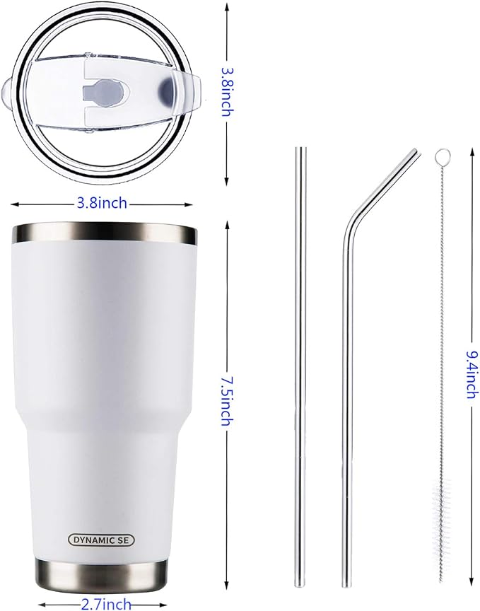 D·S 30oz White Tumbler Stainless Steel Double Wall Vacuum Insulated Mug - Image 2