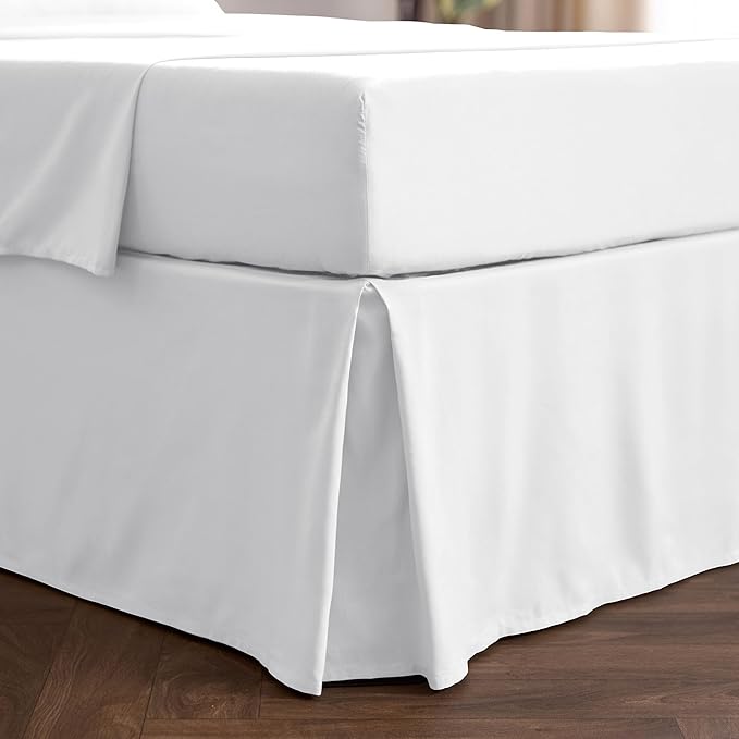 Mellanni Bed Skirt Cal King Size- Bed Skirting - 15-Inch Tailored Drop Pleated Dust Ruffle - Hotel Luxury Bedding - Wrinkle, Fade, Stain Resistant - 1 Bedskirt (Cal King, White)