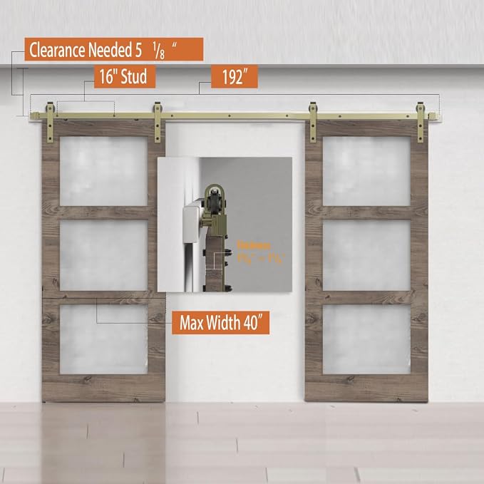 16FT Classic Brass Sliding Barn Door Hardware Kit - Image 3