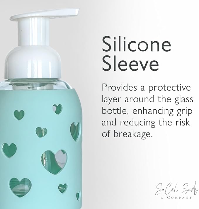 SoCal Suds & Company Glass Foaming Hand Soap Dispenser, Heart Silicone Sleeve - Image 5