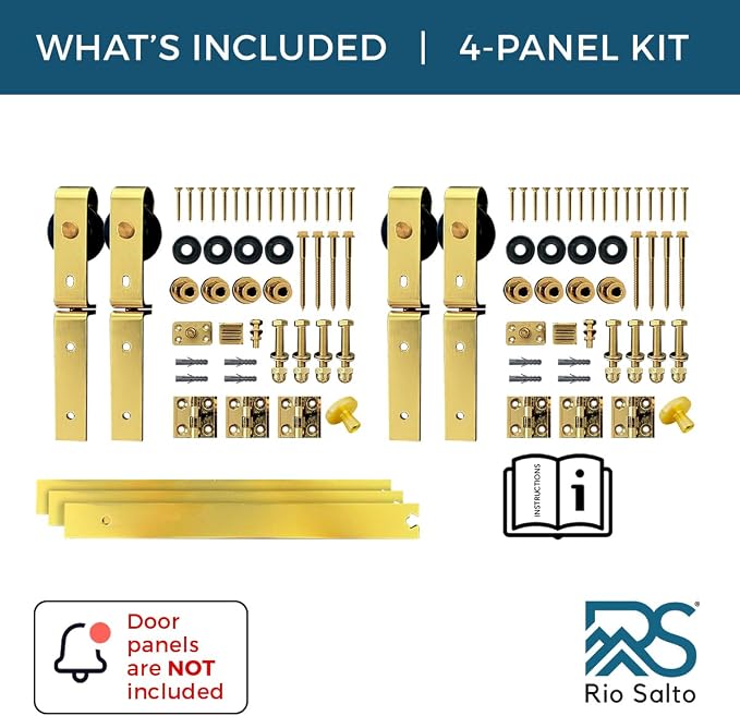 Rio Salto Gold Bifold Sliding Barn Door Hardware Kit Heavy Duty Metal Track - Image 3