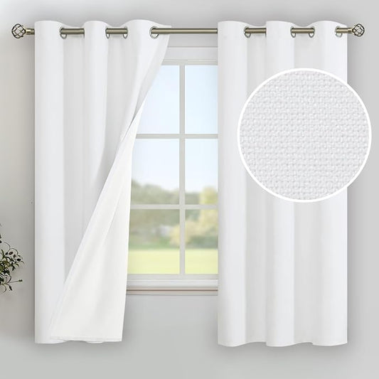 YoungsTex White Linen Blackout Curtains 63 Inch Long by YoungsTex