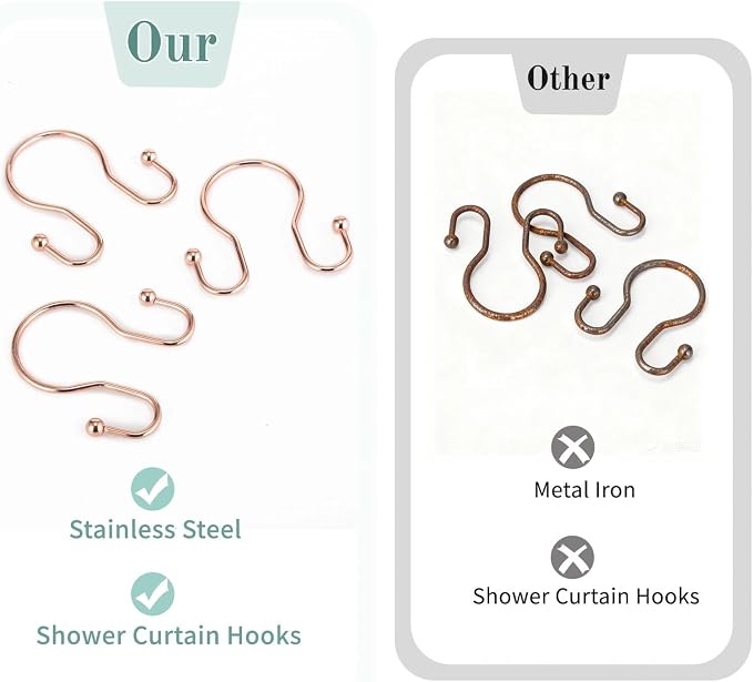 Goowin Shower Curtain Hooks, Stainless Steel Shower Curtain Hangers, Metal - Image 3