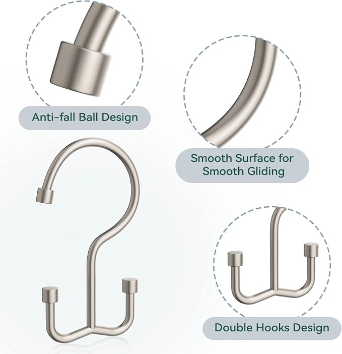 Goowin Shower Curtain Hooks, Shower Curtain Rings, Metal Shower Curtain Hangers - Image 4