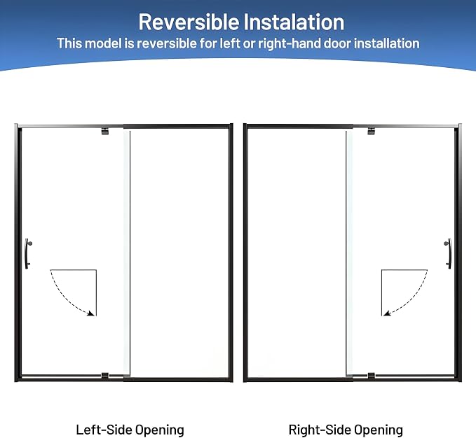 56-60" W x 71" H Pivot Glass Shower Door, 1/4" Thick Clear SGCC Tempered Shower - Image 7