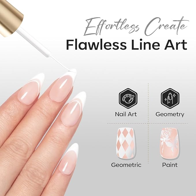 modelones White French Tip Liner Gel Polish, 15 ML Classic Color Nail Art Paint - Image 3