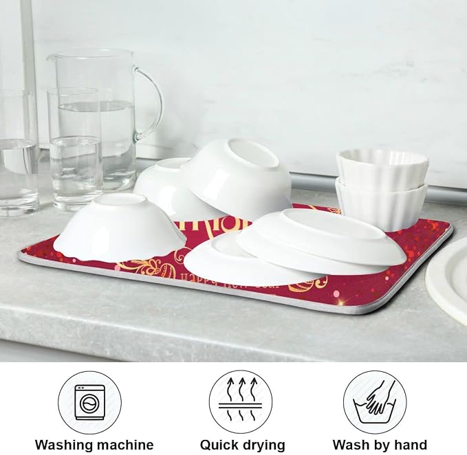 Merry Christmas Drying Mat for Kitchen Counter 16x18 Inch Christmas Dish Mat - Image 5