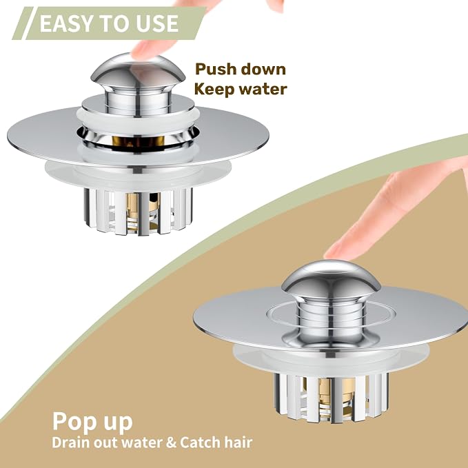 Kitchen Sink Drain Strainer 3 in 1, 304 Stainless Steel Pop Up Sink Stopper - Image 4