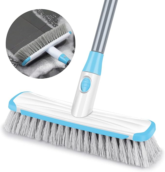 Floor Scrubber with Long Handle, 2 in 1 Scrubbing Brush Stiff Bristle Shower by ILAVCOOL