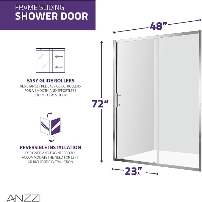 ANZZI 72 x 48 inch Framed Shower Door in Polished Chrome | Halberd Water - Image 6
