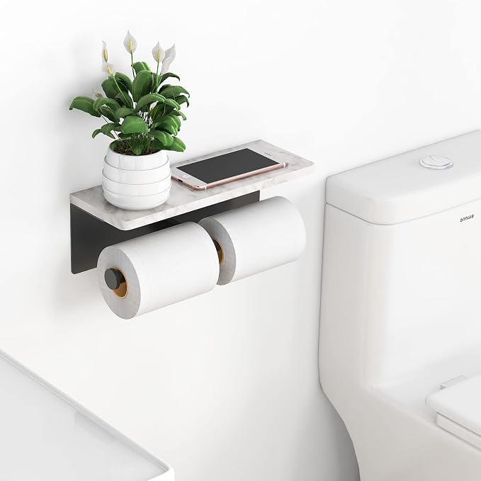 Toilet Paper Holder with Shelf, New Upgrade Double Toilet Paper Holder with - Image 2
