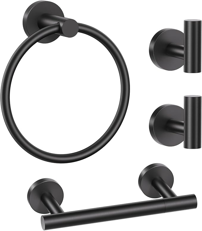 Black Bathroom Hardware Set, 4-Piece Towel Holder Set Include Double Bases by LairuierBathroomHardwareSet