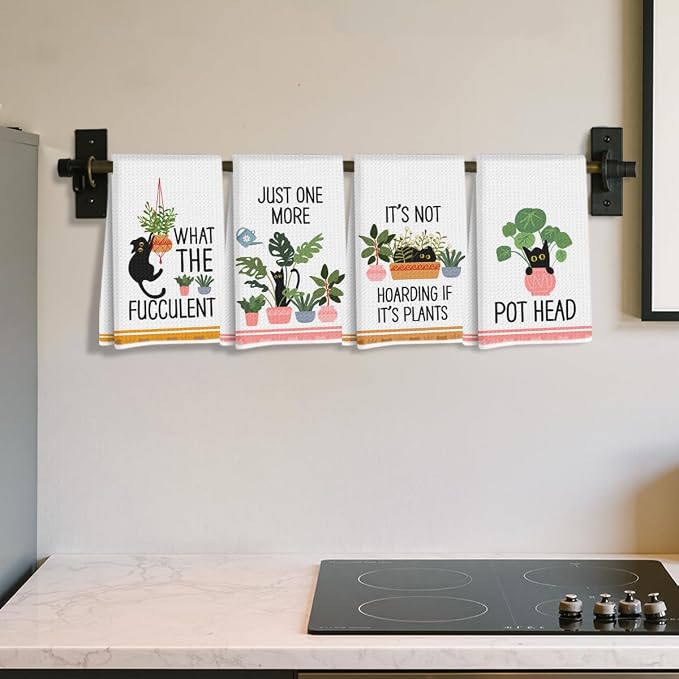 Hanamiya Na 4 Pcs Funny Cat Kitchen Towels, Plant Lover Gifts - Image 3