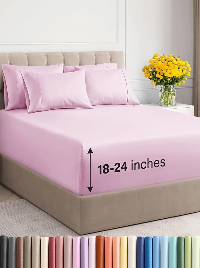 Extra Deep King Sheet Set - 6 Piece Breathable & Cooling Sheets - Hotel Luxury Bed Sheets Set - Easy & Secure Fit - Soft, Wrinkle Free & Comfy Sheets Set - Light Pink Sheet Set with Extra Deep Pockets