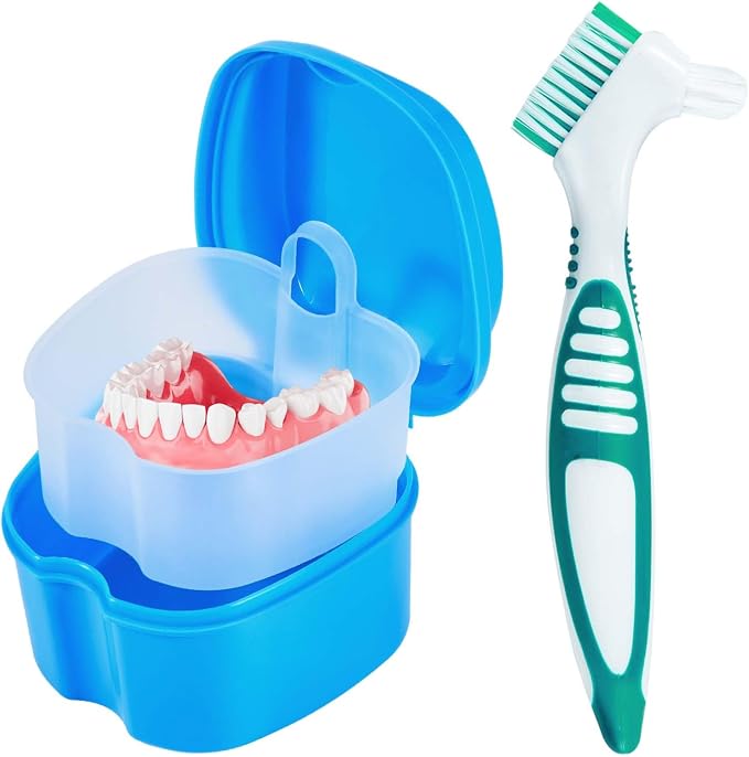 Light Blue Denture Bath Case Cup Box Holder Storage Container by KISEER