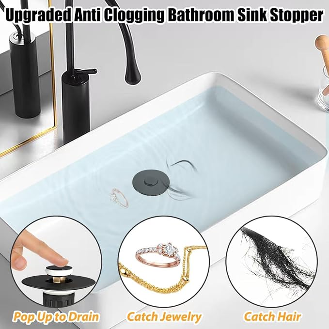 3 in 1 Pop Up Bathroom Sink Stopper, Bathroom Sink Drain Strainer, - Image 5