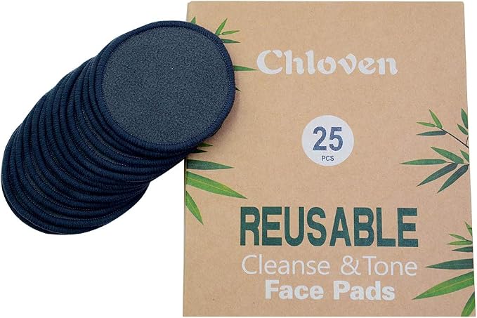 Chloven 25 Pack Charcoal Bamboo Reusable Makeup Remover Pads - Image 3