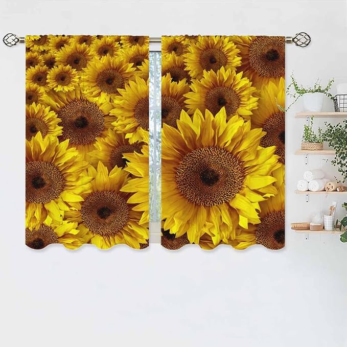 Sunflower Kitchen Curtains Vintage Rustic Grunge Flowers Field Blooms Yellow - Image 5