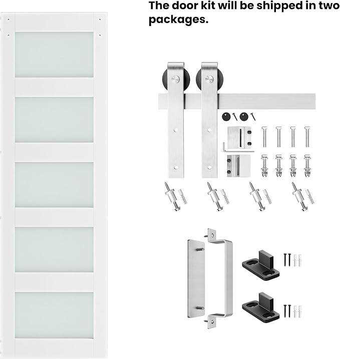 26'' x 84'' Glass Barn Door and 5 Ft Brushed Nickel Hardware Kit Included - Image 6