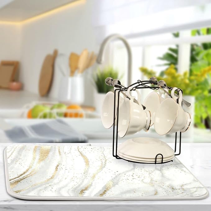 Marble Dish Drying Mat for Kitchen Counter White Golden Marble Gary Grey Drying - Image 5