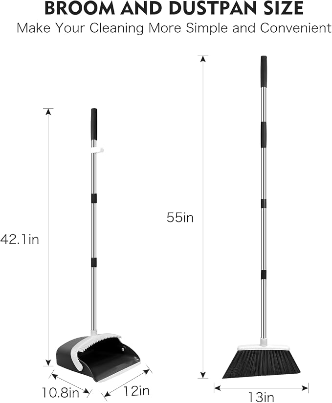 Broom and Dustpan Set, 55-in Long Adjustable Handle Broom - Image 2