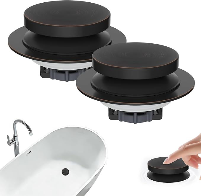 Hibbent 2 Pack 3 in 1 Metal Bathtub Drain Stopper, Universal Pop Up Tub Stopper by Hibbent