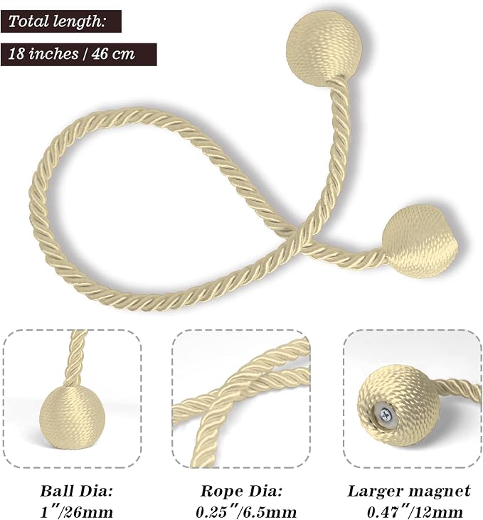 Hion Magnetic Curtain Tiebacks Beige 2pcs, Curtain Tiebacks Buckles Holdbacks - Image 2