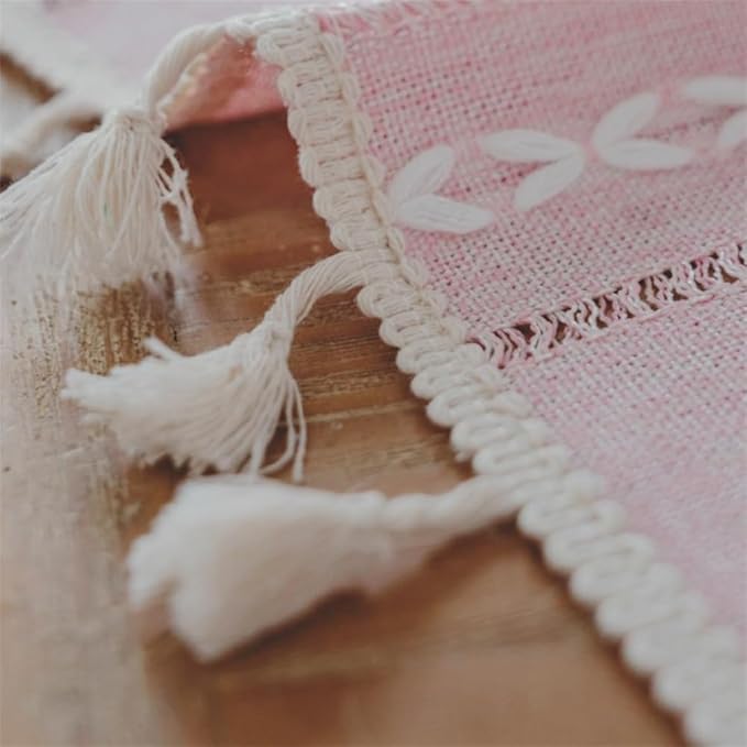 Bedside Table Cloth with Tassel Small Table Cover for Nightstand,Bedside Table TV Microwave (Pink, 17.7 * 39.4inches)