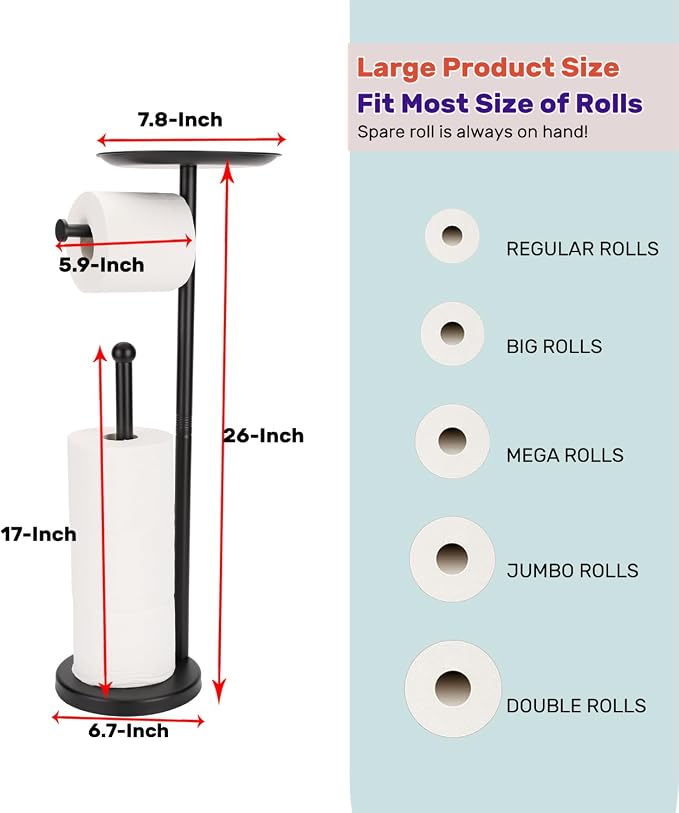 Black Toilet Paper Holder Stand, Freestanding Toilet Paper Holder - Image 4