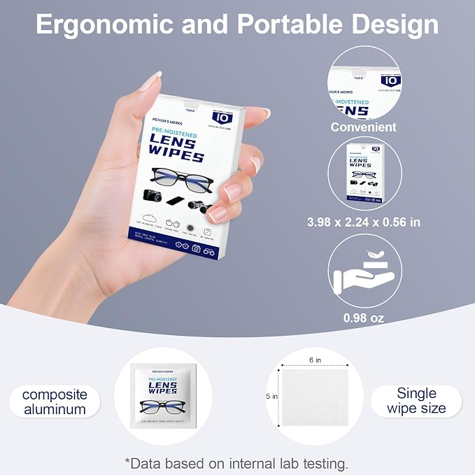 Third-Generation Lens Wipes, Individually Wrapped Pre-Moistened Cleaning Wipes - Image 3