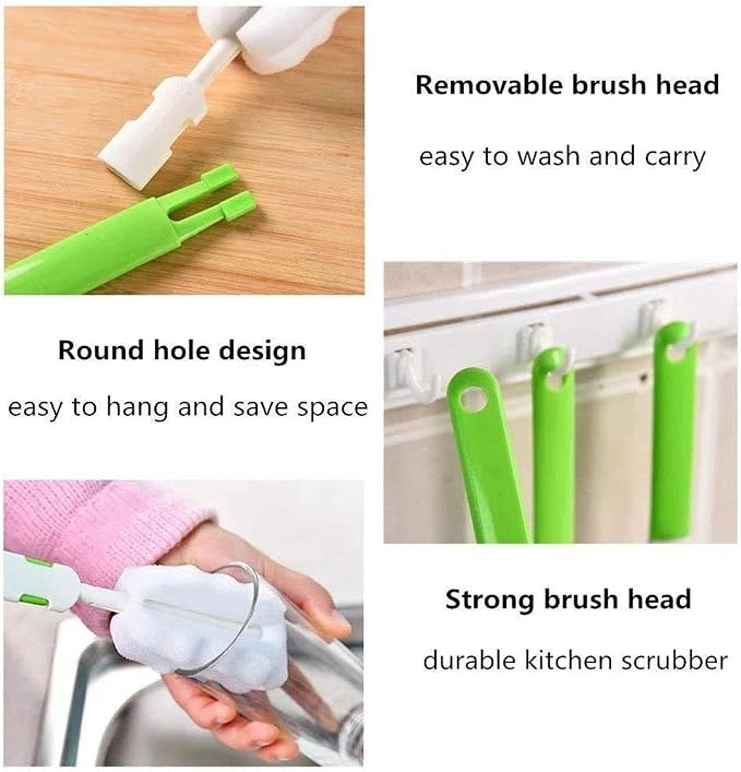 INVODA 4PCS Bottle Brush, Bottle Washer Set Long Sponge Bottle Cleaning Brushes - Image 5