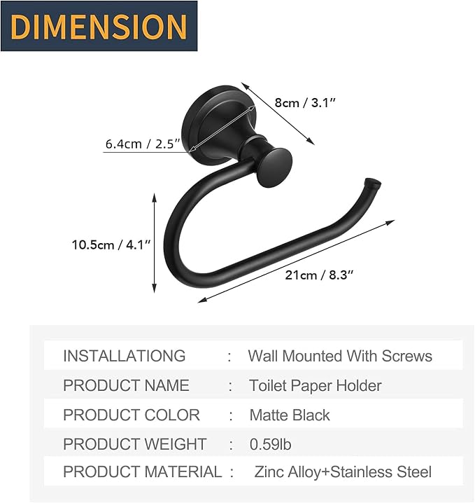 BESy Matte Black Toilet Tissue Paper Holder Matte Black Bathroom Accessories - Image 7