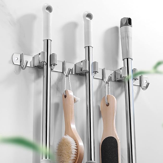 2 Pcs Mop Broom Holder Wall Mounted, Dustpan Holders, Stainless Steel Mop - Image 4