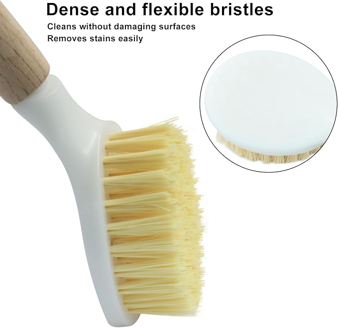 3 Pcs Kitchen Dish Brush with Bamboo Handle, Dish Scrubber Brush Built-in - Image 3