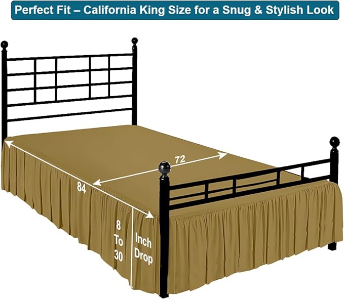 Shreem Linen Ruffled Bed Skirt with Split Corners, Gathered Style, 100% Microfiber, 10-Inch Drop, Dust Ruffle Bedskirt with Platform, Cal-King, Taupe
