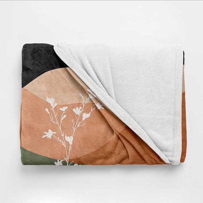Boho Orange Mid Century Blankets Abstract Modern Throw Blanket Minimalist Boho Aesthetic Soft Warm Bed Bedding Women Blankets for Couch Bedroom Sofa Office Cozy Flannel Blankets 40"X50"