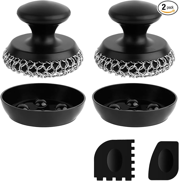 2PCS Cast Iron Scrubber Cleaner, Chainmail Scrubber by SEFONE