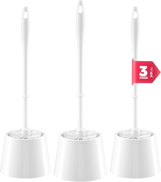 JIGA 3 Pack Toilet Brush and Holder Set, Toilet Bowl Brush by JIGA