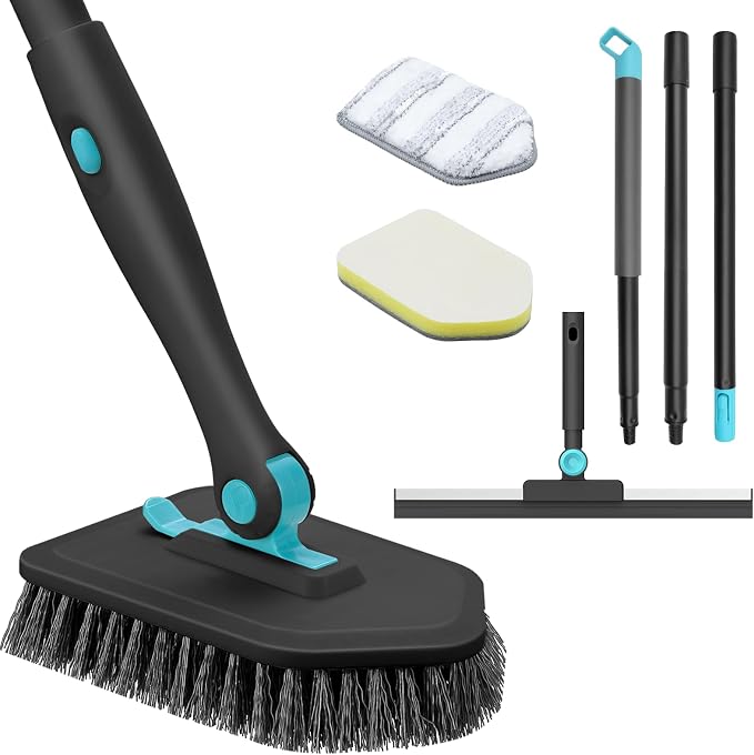 nacena Shower Scrubber with Long Handle, 4 in 1 Tile Tub Scrubber Brush with 3 by NACENA