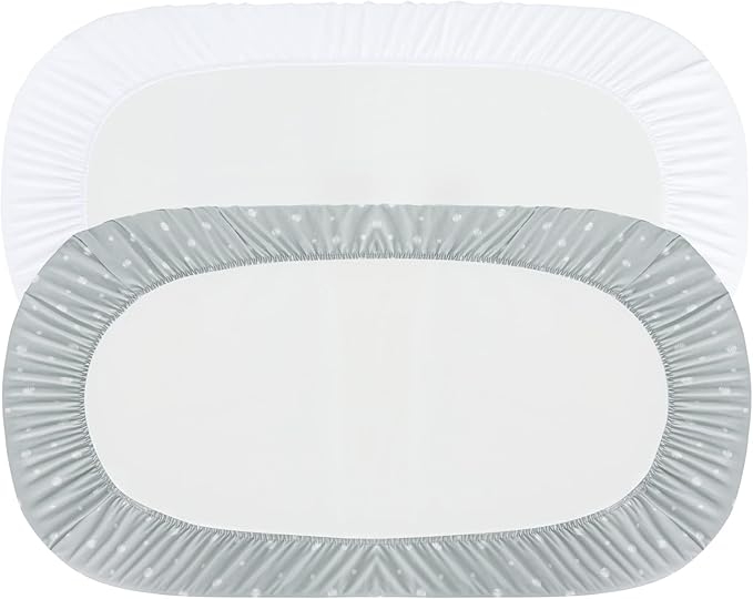 Bassinet Sheets 2 Pack, Fit for SNOO Smart Sleeper, UPPAbaby Bassinet, Chicco LullaGo Anywhere Bassinet and Moses Basket, Baby Boy/Girl, Ultra Soft & Super Stretchy, White & Grey Ball,13" x 30"