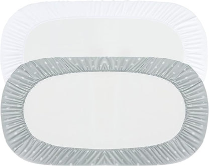 Bassinet Sheets 2 Pack, Fit for SNOO Smart Sleeper, UPPAbaby Bassinet, Chicco LullaGo Anywhere Bassinet and Moses Basket, Baby Boy/Girl, Ultra Soft & Super Stretchy, White & Grey Ball,13" x 30"